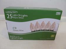 Holiday Home 25 LED C9 Lights Warm White with Green Wire