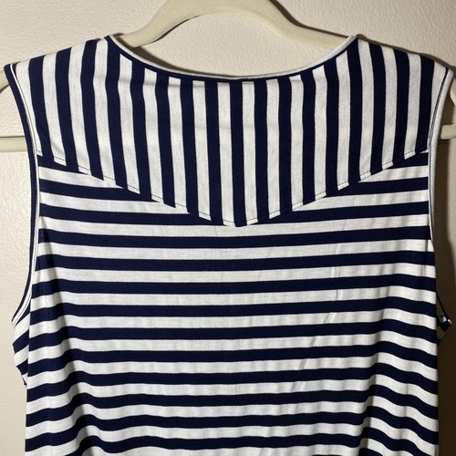 Perception Concept Womens Tank Top Sz L Vneck Blue White Stripe Sleeveless - Picture 10 of 11