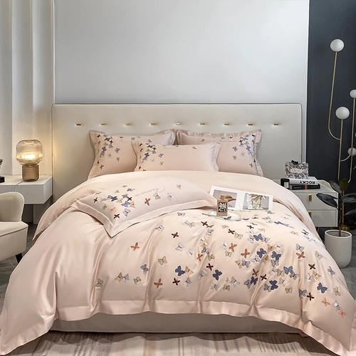 Egyptian Cotton Bedding Butterfly Embroidery Duvet Cover Bed Sheet Pillowcases - Picture 14 of 17