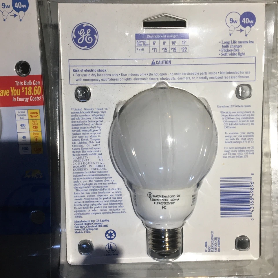 2 Lot GE Energy Smart Saving G25 Soft White Fluorescent Globe 9W~40W Light Bulbs - Image 3 of 3