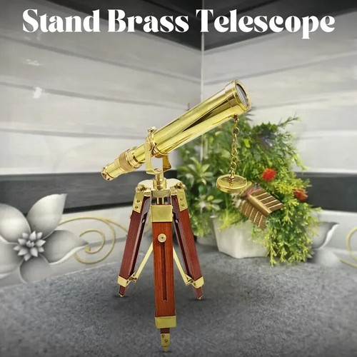 Engravable Working Brass Telescope With Wooden Stand Pirates Spyglass For Hiking - Picture 5 of 5