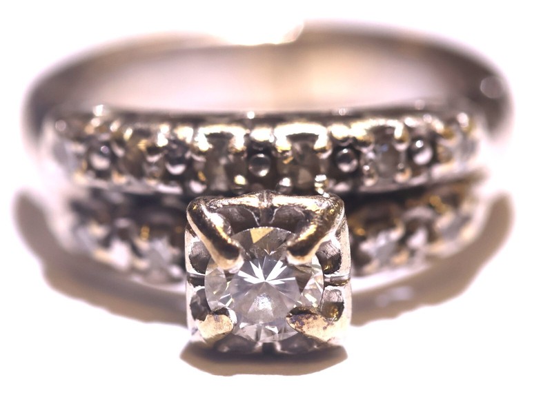 14k white gold .50ct round diamond engagement ring wedding band 5.2g set 4.5