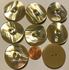 8 Large Tan Back Faux MOP Front Plastic 2-hole Sew-thru Buttons 1 3/8" 34mm 6635