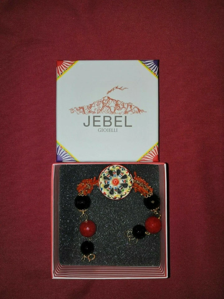 JEBEL GIOIELLI BRACCIALE FINEMENTE DECORATO CERAMICA E ARGENTO 925 PLACCATO ORO - Immagine 2 di 3