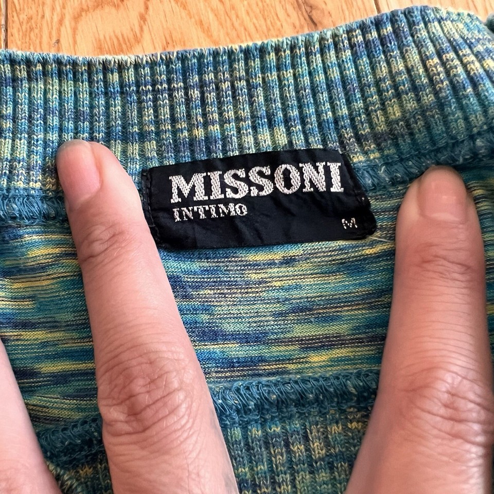 Vintage Missoni Intimo Green Space Dye Short Sleeve Tshirt Size Medium