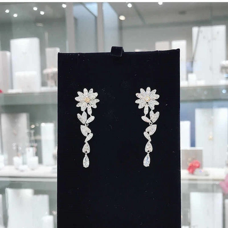 Brincos femininos Swarovski de borla longa margarida, brincos de cristal - Imagem 4 de 4