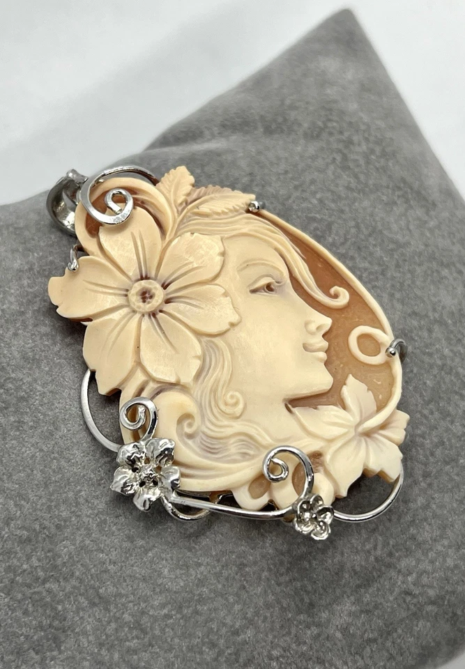 Ciondolo in argento 925 con cammeo corniola sfioccato 45mm – Torre Del Greco - Immagine 4 di 4