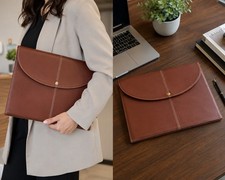Premium Genuine Leather Laptop Sleeve Portfolio 14.5 x 10 Cognac Brown
