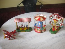 Set of Four JW Toy made in Germany Tin Litho Wind-up County Fair Rides Working
