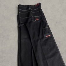 Grail JNCO Jeans Clean Black Wide-leg Denim Carpenter Jeans White Stitching Crow