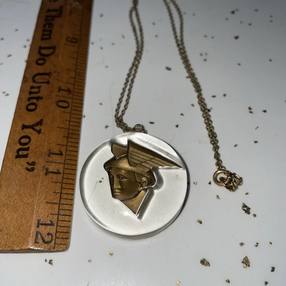 Hermes Greek God Pendant Necklace 12k Gold Filled Intaglio Acrylic - Image 3 of 4