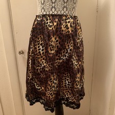 New Dead stock Vintage Victoria Secret Leopard Satin Black Lace Half Slip L