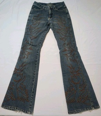 Y2K VTG Younique Bootcut Jeans Festival Western Rodeo Cowgirl Embroidered Sz 3
