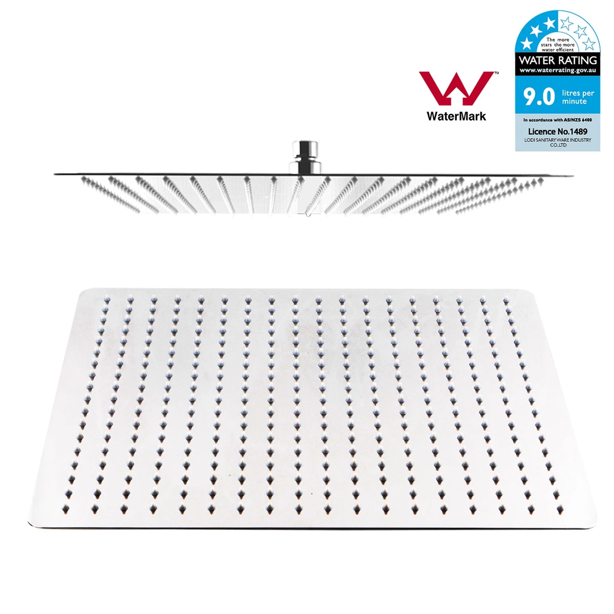 ACA WELS Square 16'' 400mm Stainless Steel Ultrathin Rain Shower Head Chrome
