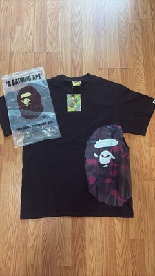 A Bathing Ape BAPE Men's Black Graphic Logo Crew Neck Short Sleeve T-Shirt M