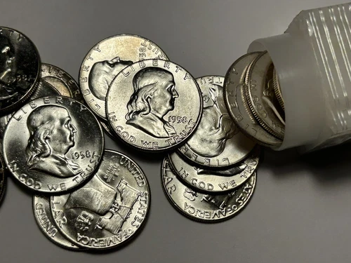 1958 GEM BU FRANKLIN HALF DOLLAR ROLL / 20 COINS - SHARP ROLL