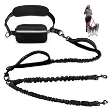 Hands Free Double Dog Leash with Pouch Dual Leash for 2 Dogs with Reflective ...