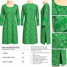 Women’s Green White Paisley Print Kurta Tunic Indian Pakistani Ethnic Top B24