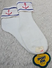 Vintage Sport Sox White Ankle Footie Socks Women's 9-11 Nautical Terry Cloth NWD