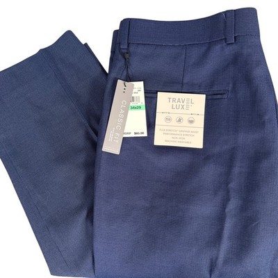 Perry Ellis Dress Pants Travel Luxe Mens 34x29 Blue Classic Fit Flex Stretch NWT