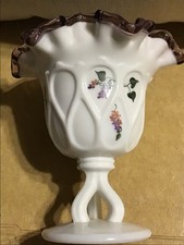 Fenton Amethyst Purple Plum Compote - Hand Painted M. Reynolds, Footed Dish