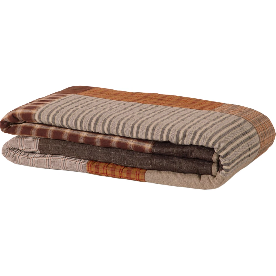 Rustic Luxury King Quilt Grey Patchwork Rory Chambray Bedroom Decor VHC Brands - Image 4 of 4