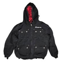 Snap-on Mens 2XL Black Canvas Hooded Work Jacket Red Quilted Lining uc-deus Logo
