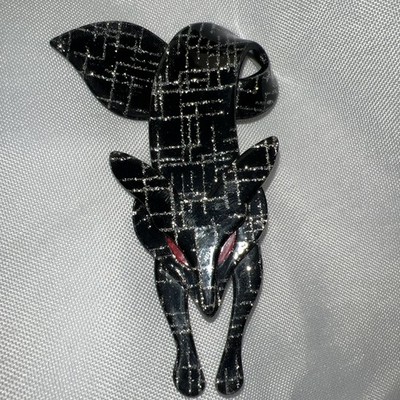 Rare Vintage Lea Stein 3 Dimensional Fox  Renard  Brooch Red/Black made in Paris