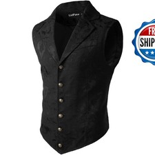 VATPAVE Mens Victorian Suit Vest Steampunk Gothic Waistcoat XX-Large SU14 Black