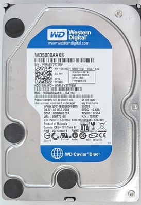 Western Digital WDC WD5000AAKS HDD 500 GB Tests Good