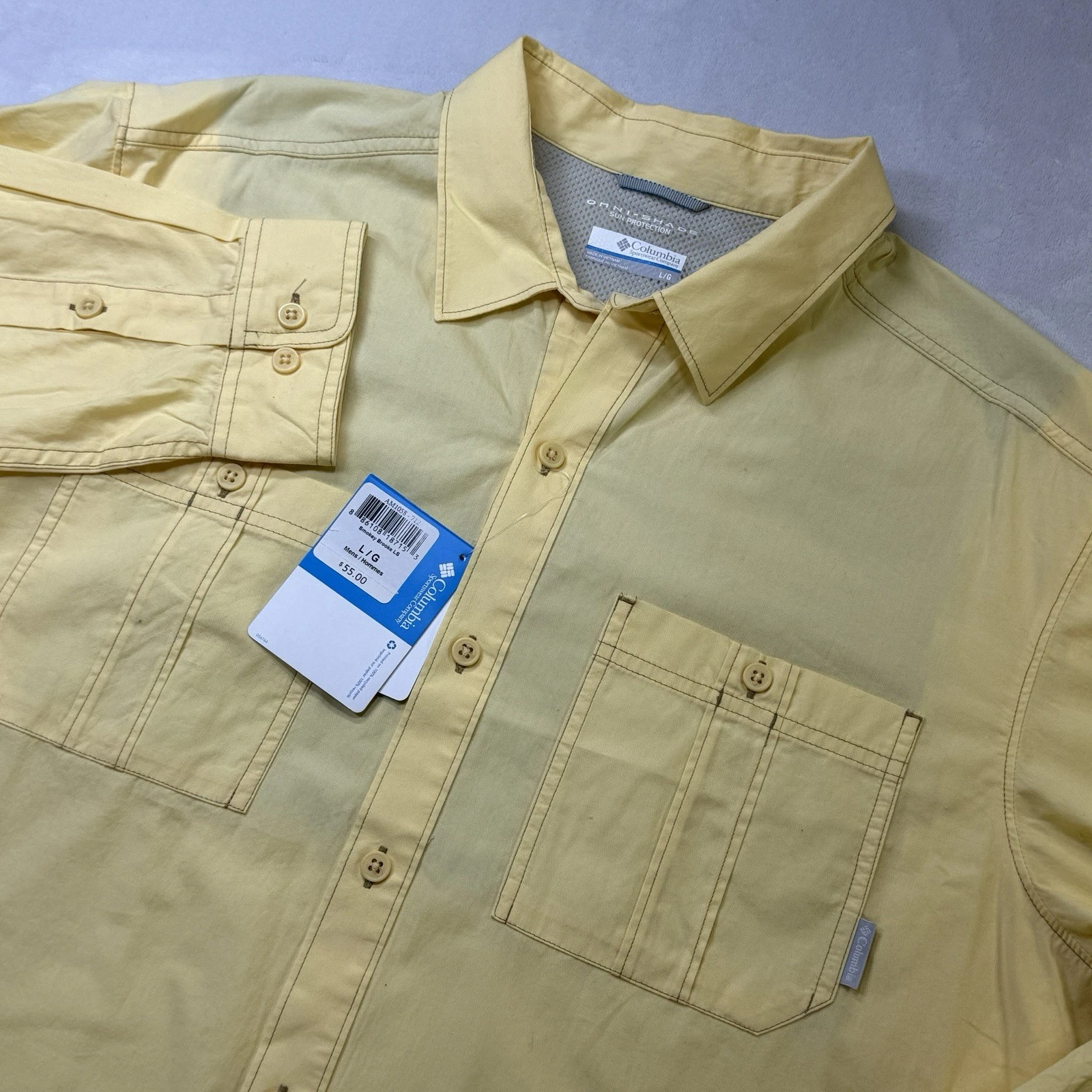 Columbia Omni-Shade Smokey Brooke LS Shirt Yellow Fishing Hiking NWT L