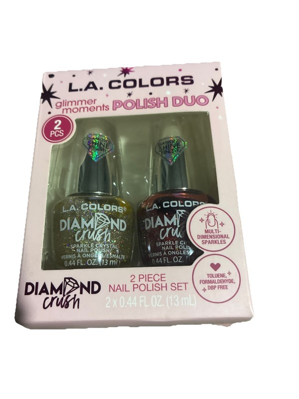 L.A. COLORS Diamond Crush Nail Polish Duo Gold Red Glitter Sparkle 2x0.44 fl oz