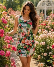 DOLCE & GABBANA Floral Stretch Short Dress With Lase