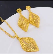 24k Dubai Gold Plated Women Necklace Earrings Asian Jewellery Set For Party Gift