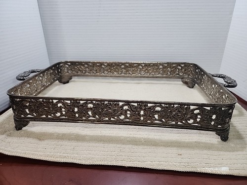 Vtg Silver Plated Footed Casserole Dish Holder Approx 14 1/2" X 9 1/4" Floral