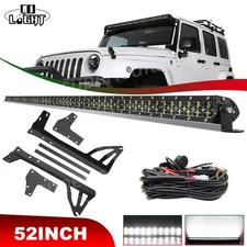For Jeep Wrangler JK JL Bumper 52" Dual Row LED Light Bar Combo + Bracket + wire