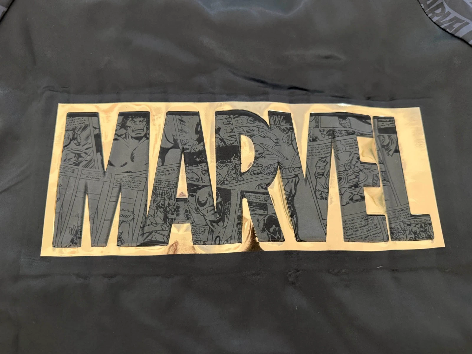 NEW - MARVEL 85th Anniversary Golden Logo Satin Bomber Jacket By Loungefly - XL image 13