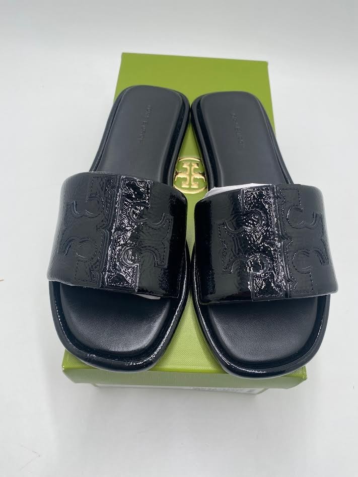 Tory Burch Women's Double T Sport Slide Size 5 Black Nappa Leather
