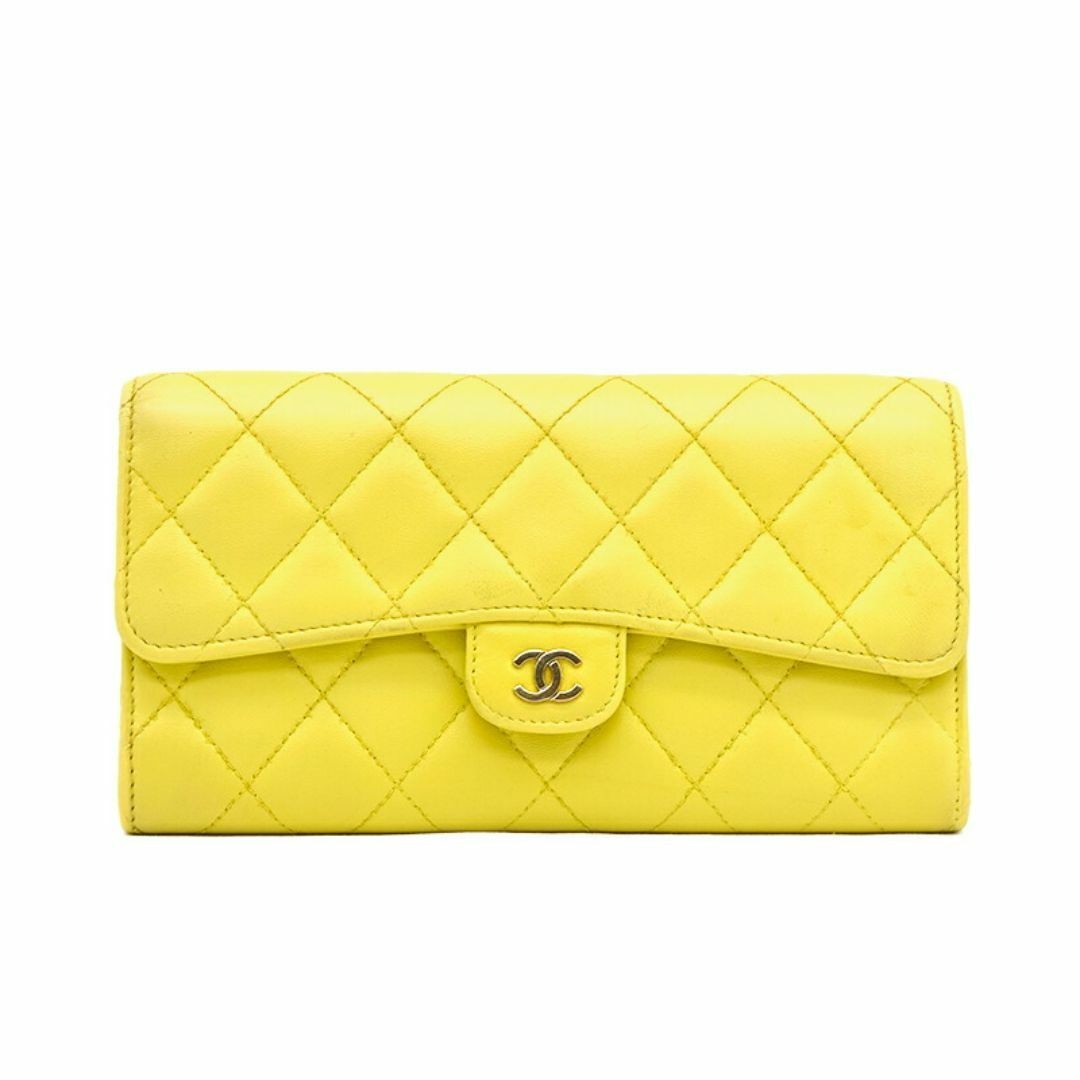 Chanel Matelasse Quilted Leather Long Wallet Yellow Women'S 14571 Reusable Item