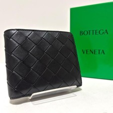 802 Condition Bottega Veneta Two Fold Wallet Intrecciato Leather Black