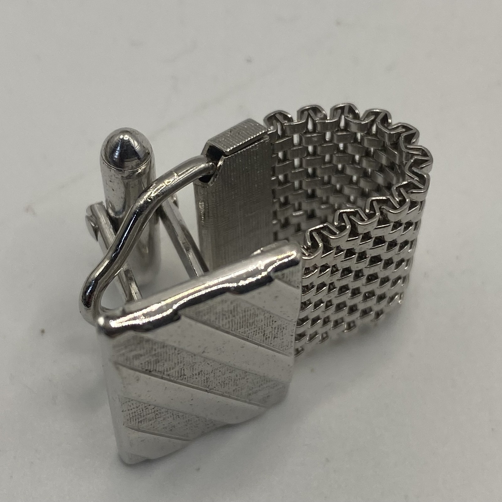 Vintage Silver Tone Mesh Wrap Rectangular Cufflin… - image 6