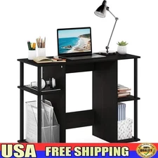 Compact Engineered Wood Computer Desk W/ Open Storage Shelves Home Office New