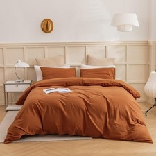 ECOCOTT Brown Duvet Cover Queen Size, 3 Piece 100 Washed Cotton 1 Duvet Cove...