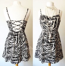 NEW Forever 21 Black Taupe Zebra Animal Print Cross Open Back Relaxed CUTE Dress