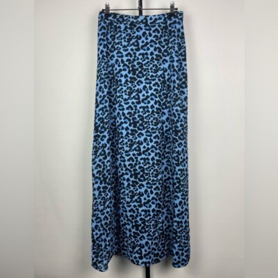 Banana Republic Blue Leopard Print Double Slit Midi Skirt SIZE