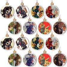 16 Pieces Christmas Wooden Ornaments Vintage German Devil Pendant Round Cente...