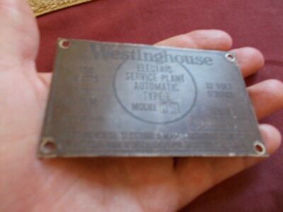 VGT WESTINGHOUSE ELETRIC SERVICE PLANT NAME PLATE TYPE-E MODEL-35 BRASS TAG