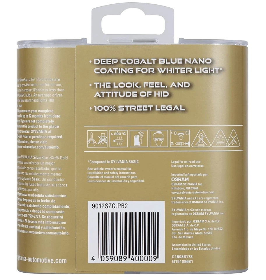 Sylvania Silverstar ZXE Gold 9012 HIR2 55W Two Bulbs Headlight Stock Made in USA - Image 3 of 4