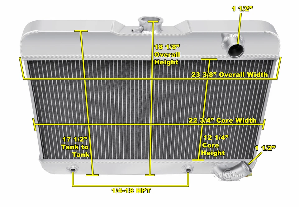 3-рядный полностью алюминиевый радиатор RS Champion для двигателя Buick Special V8 1962 1963 годов выпуска - Изображение 3 из 4