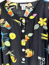 Paradiso Womens Size L Button Front Jacket Blouse Top Beaded Fringe Colorful